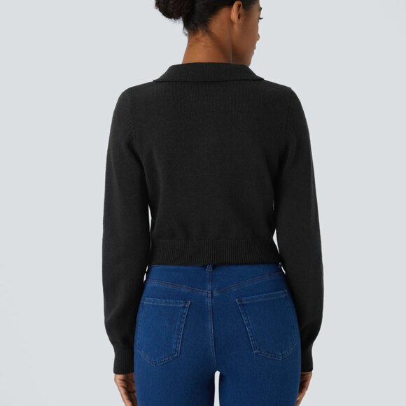 HALARA Cropped‎ Long Sleeve Collared Sweater Size Medium NWOT - Picture 3 of 8